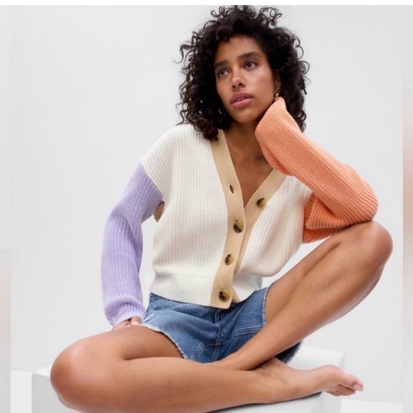 GAP Sweaters - GAP Colorblock Button-Front Cardigan - Cream, Lavender & Peach